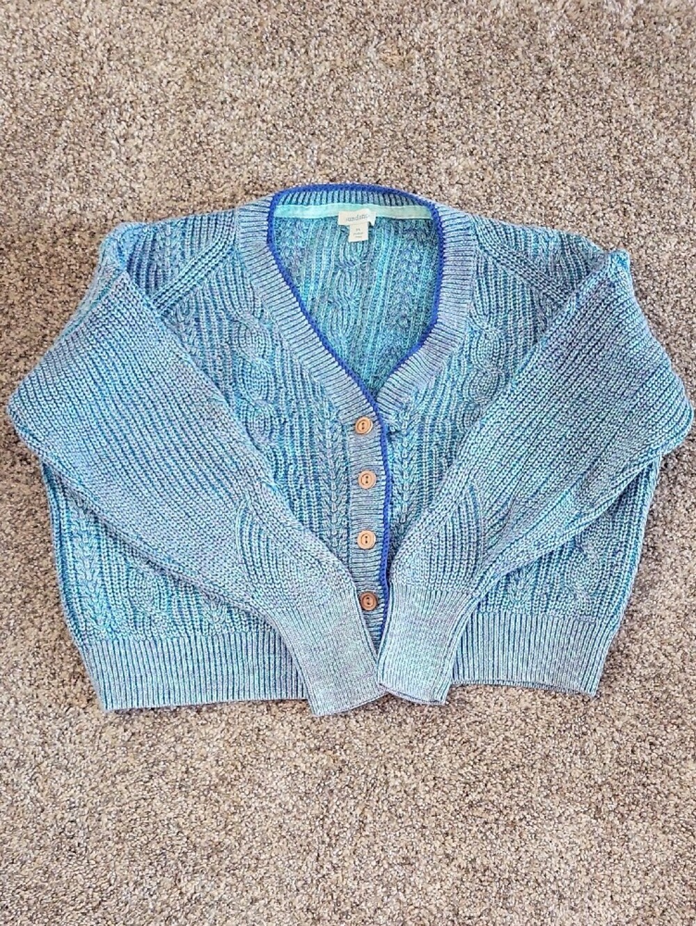 Sundance Blue-Green Cable Knit Cardigan Sweater